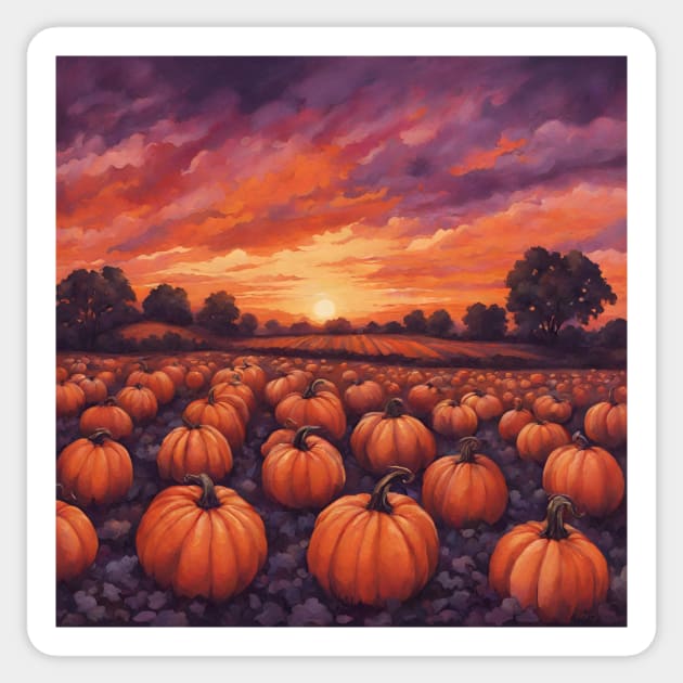 Halloween Pumpkin Patch at Dawn Landscape Sticker by incloudines